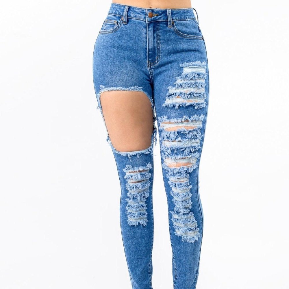 WOMENS HIGH WAIST DISTRESSED SKINNY JEANS